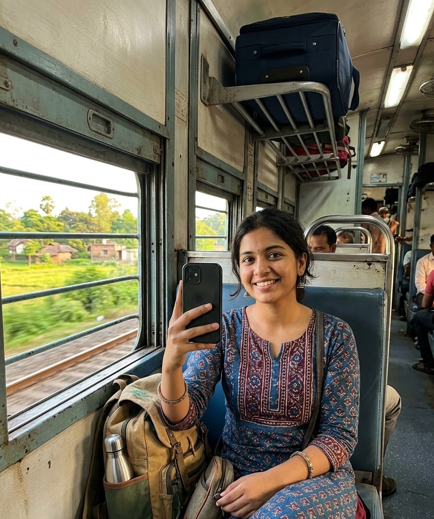 smiling on the train
