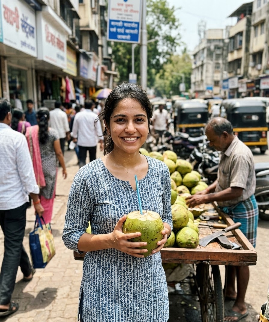 enjoying tender coconut