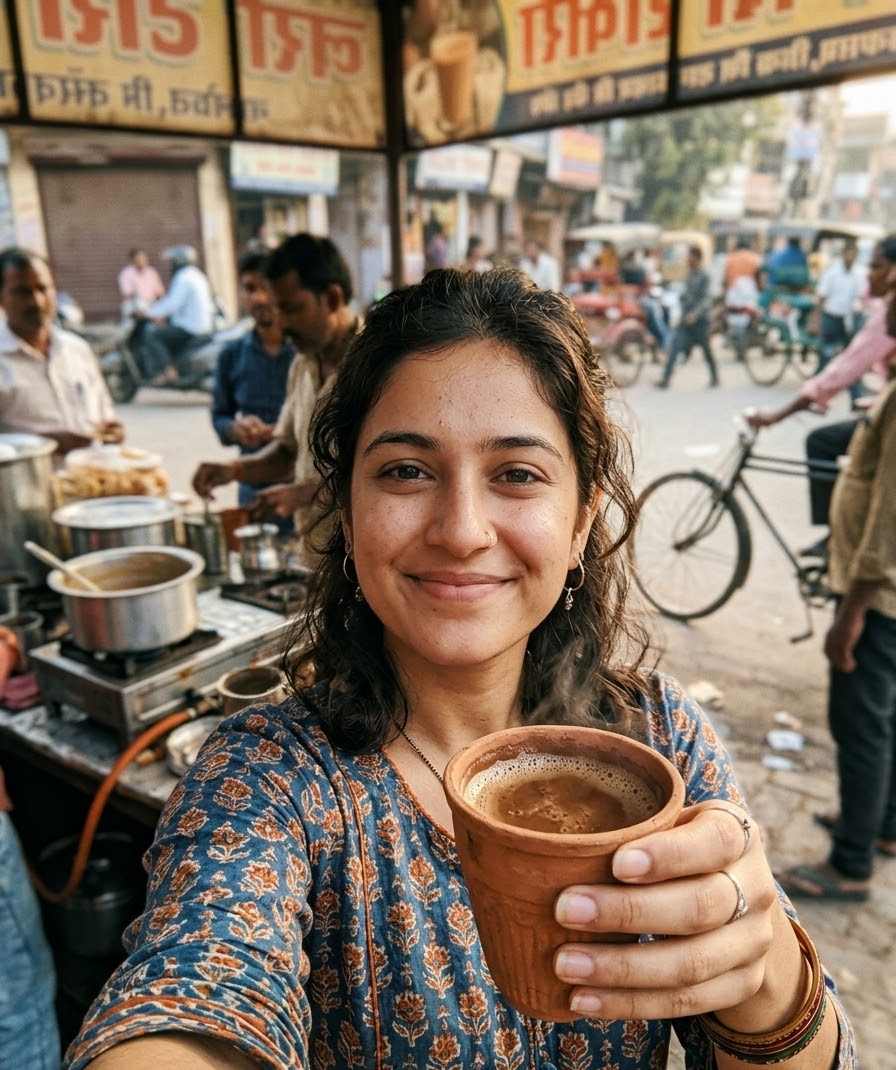 sipping chai on street